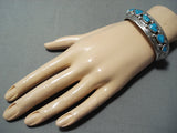 Signed Benally Vintage Native American Navajo Kingman Turquoise Sterling Silver Bracelet-Nativo Arts