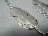 Impressive Navajo Native American Turquoise Sterling Silver Feathers Necklace-Nativo Arts