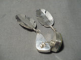 Spectacular Native American Navajo Royston Turquoise Sterling Silver Feather Earrings-Nativo Arts