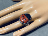 Important Ben Begaye (d.) Native American Navajo Coral Turquoise Ladybug Sterling Silver Ring-Nativo Arts