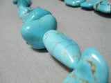 Chunky Dunky Vintage Native American Navajo Carico Lake Turquoise Necklace Old-Nativo Arts