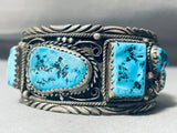 Heavy Mens Vintage Native American Navajo Turquoise Sterling Silver Leaf Bracelet-Nativo Arts