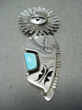 Fantastic Signed Native American Navajo Turquoise Sterling Silver Pin/ Pendant-Nativo Arts