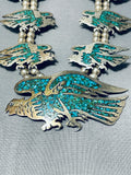 Extreme Detail Vintage Native American Navajo Turquoise Sterling Silver Squash Blossom Necklace-Nativo Arts