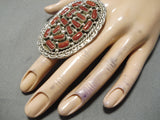 One Of The Biggest Native American Navajo Coral Sterling Silver Ring-Nativo Arts