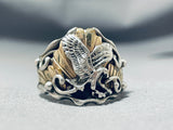 Signed Vintage Native American Navajo 12k Gold Filled Sterling Silver Eagle Ring-Nativo Arts