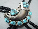 Very Rare Vintage Native American Navajo Bear Turquoise Sterling Silver Bolo Tie-Nativo Arts