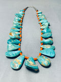 One Of Best Vintage Native American Navajo Green Teardrop Turquoise Sterling Silver Necklace-Nativo Arts