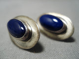Magnificent Vintage Navajo Lapis Sterling Silver Native American Earrings Old-Nativo Arts
