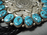 Astounding Vintage Native American Navajo Kingman Turquoise Sterling Silver Bolo Tie-Nativo Arts
