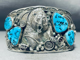 Symbolic Powerful Native American Navajo Turquoise Sterling Silver Bear Bracelet-Nativo Arts
