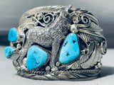 Native American Immense Howling Coyote Turquoise Sterling Silver Bracelet Cuff-Nativo Arts