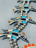 Important Vintage Native American Zuni Turquoise Sterling Silver Squash Blossom Necklace-Nativo Arts