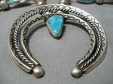 Tremendous Vintage Native American Navajo Turquoise Sterling Silver Squash Blossom Necklace-Nativo Arts
