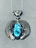 Double Flank Leaf Vintage Native American Navajo Turquoise Sterling Silver Necklace Old-Nativo Arts