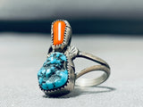Beautiful Vintage Native American Navajo Morenci Turquoise Coral Sterling Silver Ring-Nativo Arts