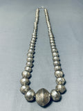 Rare Longer Vintage Native American Navajo Graduated Bead Sterling Silver Necklace-Nativo Arts