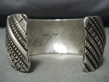 Signed Authentic John Vintage Native American Navajo Sterling Silver Intricate Bracelet-Nativo Arts