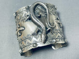 Huge Gecko Navajo Native American Sterling Silver Wide Bracelet Cuff-Nativo Arts