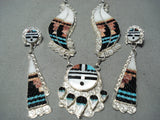 Expressive Vintage Native American Zuni Turquoise Sterling Silver Necklace And Earring Set Old-Nativo Arts