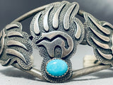 Absolutely Incredible Vintage Native American Navajo Turquoise Paw Sterling Silver Bacelet-Nativo Arts