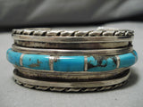 Heavier Vintage Native American Navajo Blue Diamond Turquoise Inlay Sterling Silver Bracleet Old-Nativo Arts