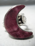 Rare Half Moon Vintage Native American Navajo Purple Shell Sterling Silver Ring-Nativo Arts