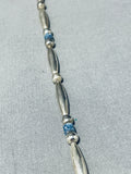 Rare Vintage Native American Navajo Lapis Tubule Sterling Silver Necklace-Nativo Arts