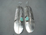 Stunning Navajo Royston Turquoise Sterling Silver Native American Earrings-Nativo Arts