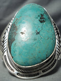 One Of The Biggest Native American Navajo Green Turquoise Sterling Silver Bracelet-Nativo Arts
