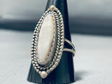 Beautiful White Pearl Vintage Native American Navajo Sterling Silver Ring Old-Nativo Arts