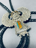 Spectacular Vintage Native American Navajo Turquoise Gigantic Sterling Silver Kachina Bolo-Nativo Arts