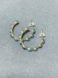 Solid 14 Gold Vintage Native American Navajo Turquoise Earrings-Nativo Arts