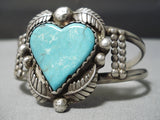 Very Rare!! Vintage Native American Navajo Hand Carved Heart Turquoise Sterling Silver Bracelet-Nativo Arts