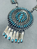 One Of Best Intricate Stone Work Vintage Native American Zuni Turquoise Sterling Silver Necklace-Nativo Arts