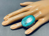 Heavy Mens 25 Gram Vintage Native American Navajo Turquoise Leaf Sterling Silver Ring Old-Nativo Arts