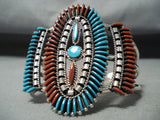 One Of The Best Native American Zuni Turquoise Coral Sterling Silver Bracelet-Nativo Arts