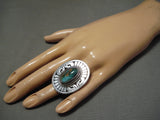 Detailed Huge Vintage Native American Navajo Hand Carved Sterling Silver Royston Turquoise Ring-Nativo Arts