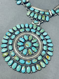 Important 106 Gram Vintage Native American Navajo Green Turquoise Sterling Silver Necklace-Nativo Arts