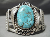 Museum Vintage Native American Navajo Carico Lake Turquoise Sterling Silver Leaf Bracelet Old-Nativo Arts