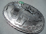 Detailed Huge Vintage Native American Navajo Green Turquoise Sterling Silver Buckle-Nativo Arts