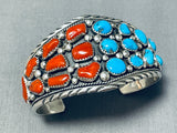 Dazzling Native American Navajo Turquoise Coral Sterling Silver Bracelet-Nativo Arts