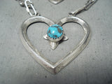 Important Betsoi Family Native American Navajo Turquoise Heart Sterling Silver Necklace-Nativo Arts