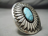 Colossal Vintage Native American Navajo Carico Lake Turquoise Sterling Silver Ring-Nativo Arts