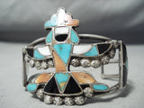 Eartly 1900's Vintage Native American Zuni Turquoise Kachina Sterling Silver Inlay Bracelet Old-Nativo Arts