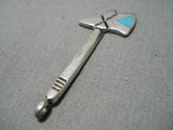 Impressive Vintage Native American Navajo Tomahawk Turquoise Inlay Sterling Silver Pendant-Nativo Arts