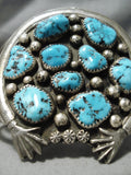 Important Vintage Native American Navajo Open Arms Sterling Silver Turquoise Bracelet Old-Nativo Arts