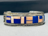 Extremely Rare Signed Vintage Native American Navajo Lapis Shell Sterling Silver Bracelet-Nativo Arts