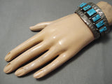 One Of The Best Vintage Native American Navajo Squared Turquoise Sterling Silver Bracelet Old-Nativo Arts