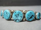 Chunky Graduating Turquoise Vintage Native American Navajo Sterling Silver Bracelet Old-Nativo Arts